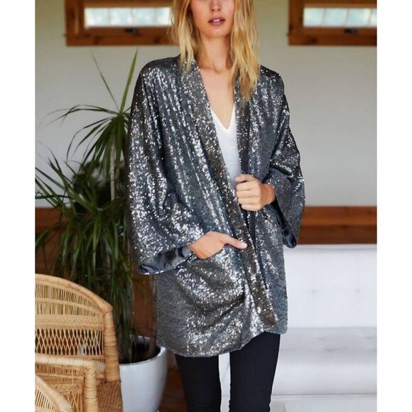 Emerson Fry Sequin Topper Jacket - GUNMETAL SEQUINS Sz M/L - Picture 1 of 6